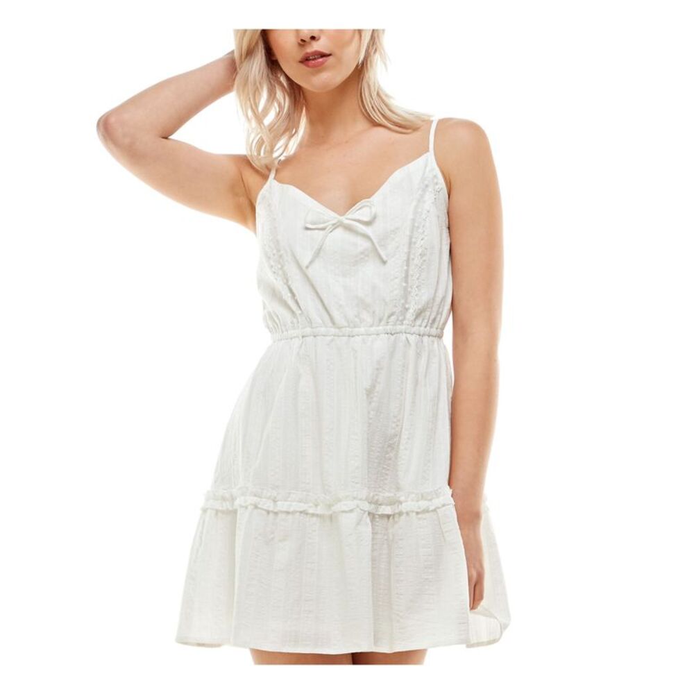 CRYSTAL DOLLS Womens Short Dress White Spaghetti Strap Bow Lined Juniors L